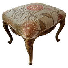 Retro Thomas De Angelis Stool with Floral Carving and Italian Tapestry Fabric 