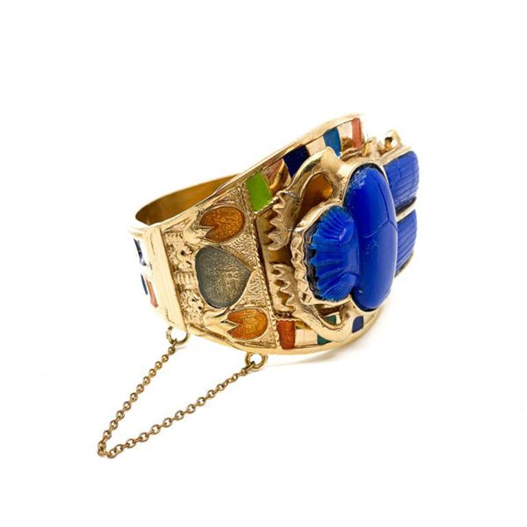 Vintage Thomas Fattorini ägyptischen Wiedergeburt Skarabäus Armband Manschette 1970S im Zustand „Relativ gut“ in Wilmslow, GB