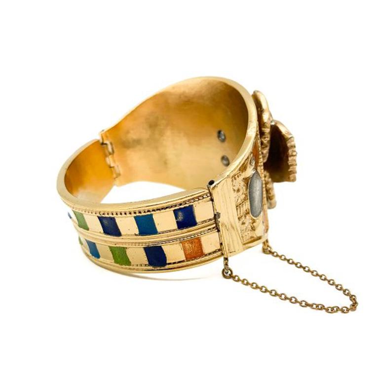 Vintage Thomas Fattorini ägyptischen Wiedergeburt Skarabäus Armband Manschette 1970S Damen
