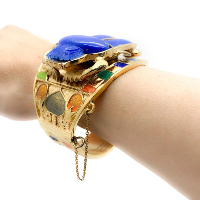Vintage Thomas Fattorini ägyptischen Wiedergeburt Skarabäus Armband Manschette 1970S 3