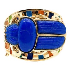 Vintage Thomas Fattorini Egyptian Revival Scarab Bracelet Cuff 1970S