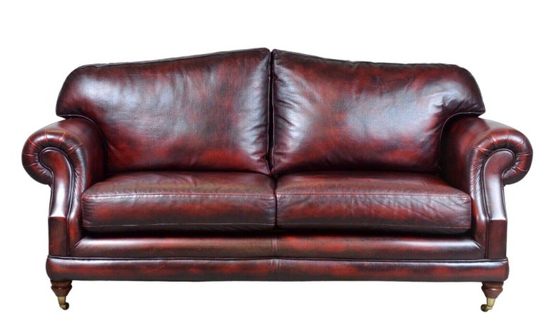 Vintage Thomas Lloyd Red Oxblood Leather 2 Seater Sofa / Armchair's ...