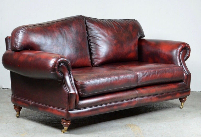 Vintage Thomas Lloyd Red Oxblood Leather 2 Seater Sofa / Armchair's ...
