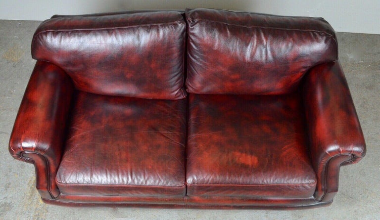 Vintage Thomas Lloyd Red Oxblood Leather 2 Seater Sofa / Armchair's ...