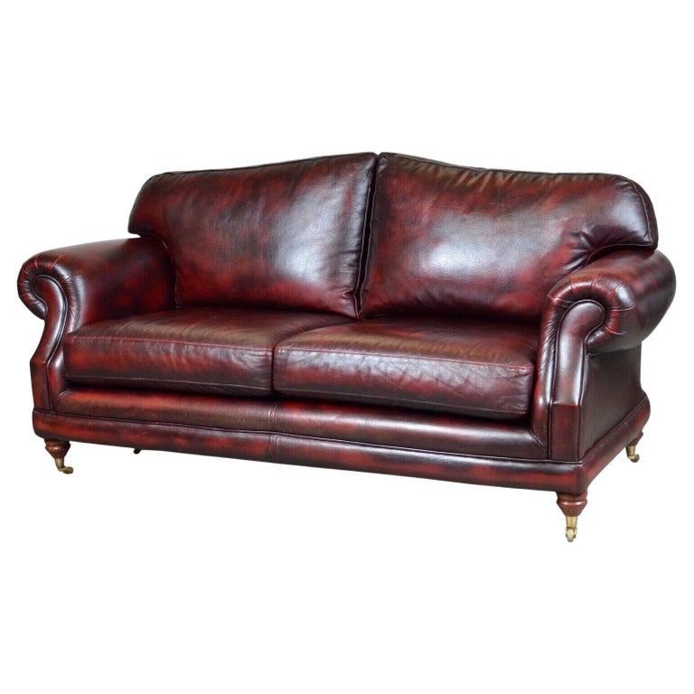 Vintage Thomas Lloyd Red Oxblood Leather 2 Seater Sofa / Armchair's ...