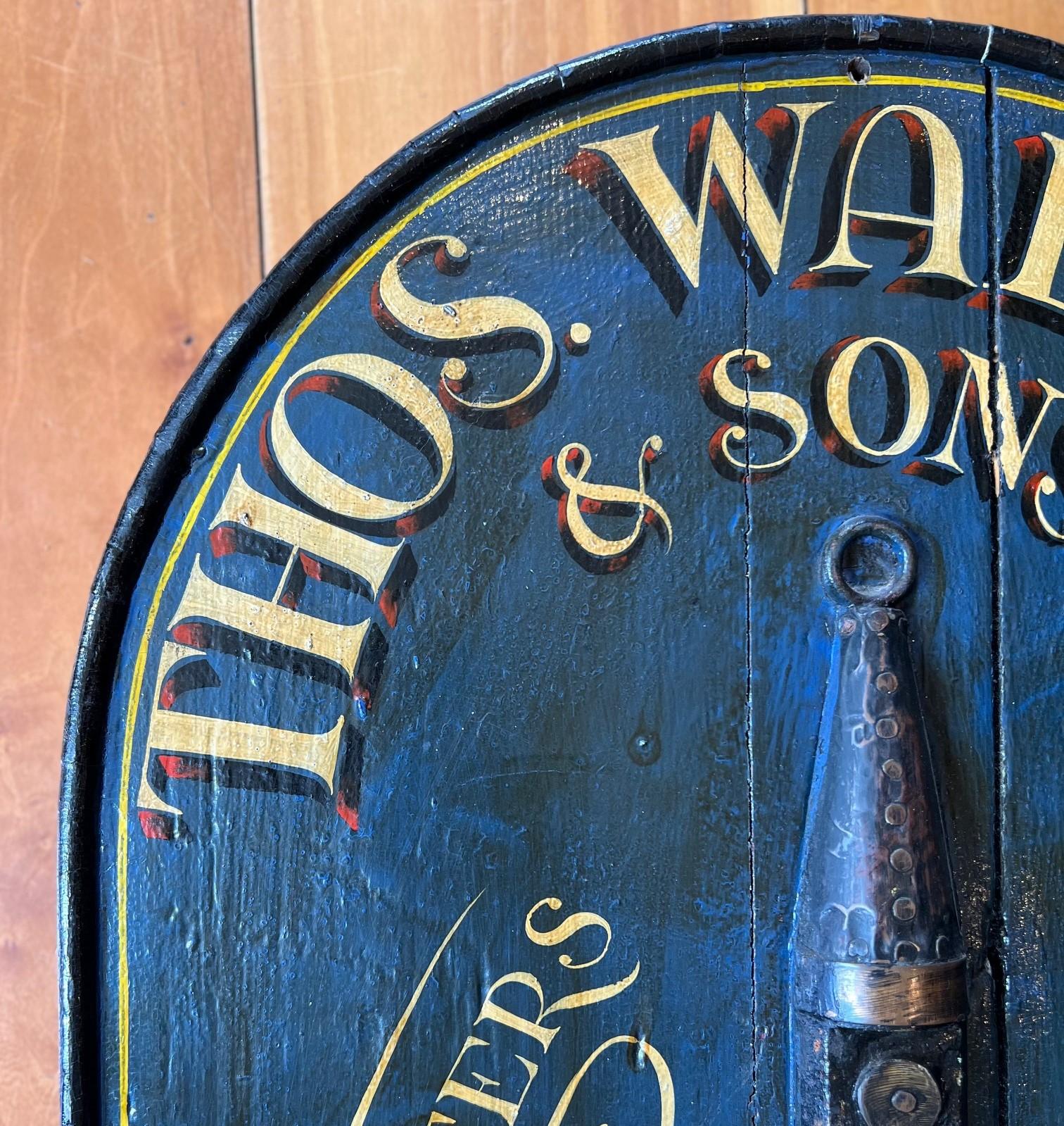 Folk Art Vintage Thomas Walker & Sons Nautical Trade Sign with Ship Log Instrument For Sale