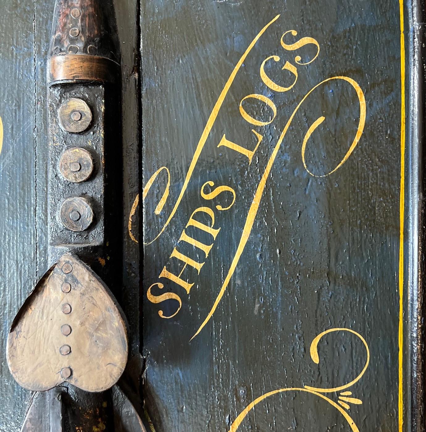 Hand-Painted Vintage Thomas Walker & Sons Nautical Trade Sign with Ship Log Instrument For Sale