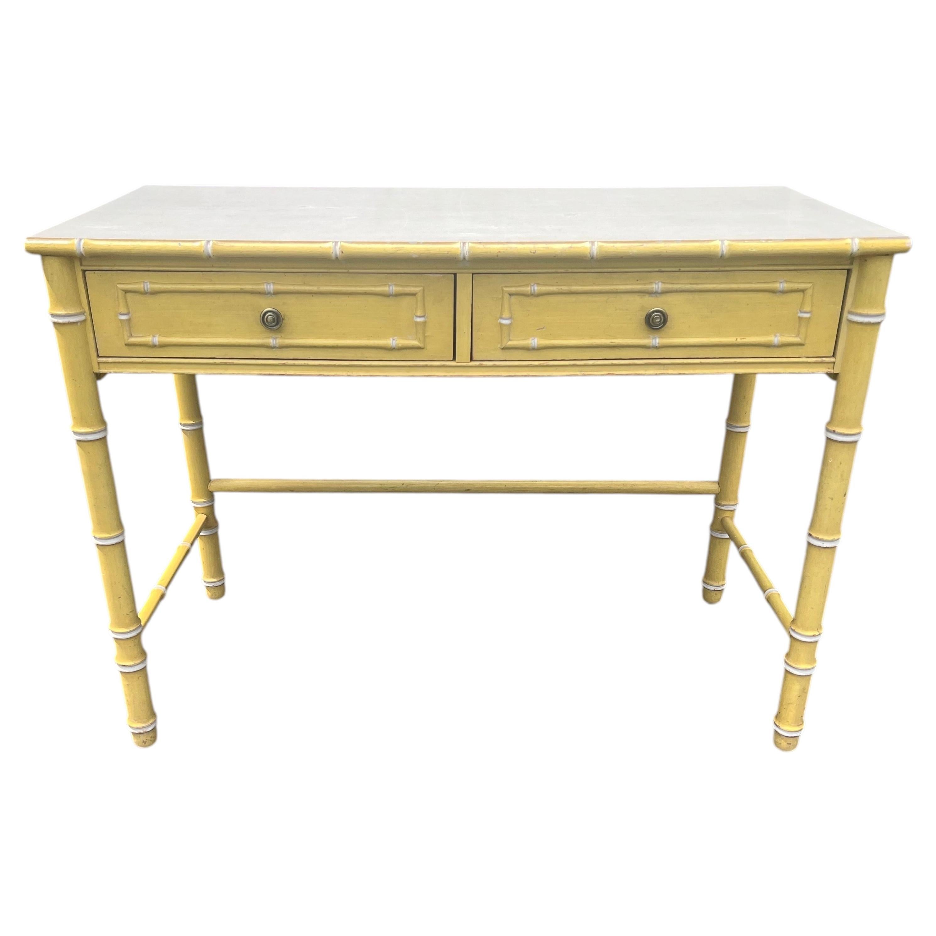 Vintage Thomasville Allegro Yellow Faux Bamboo Writing Desk