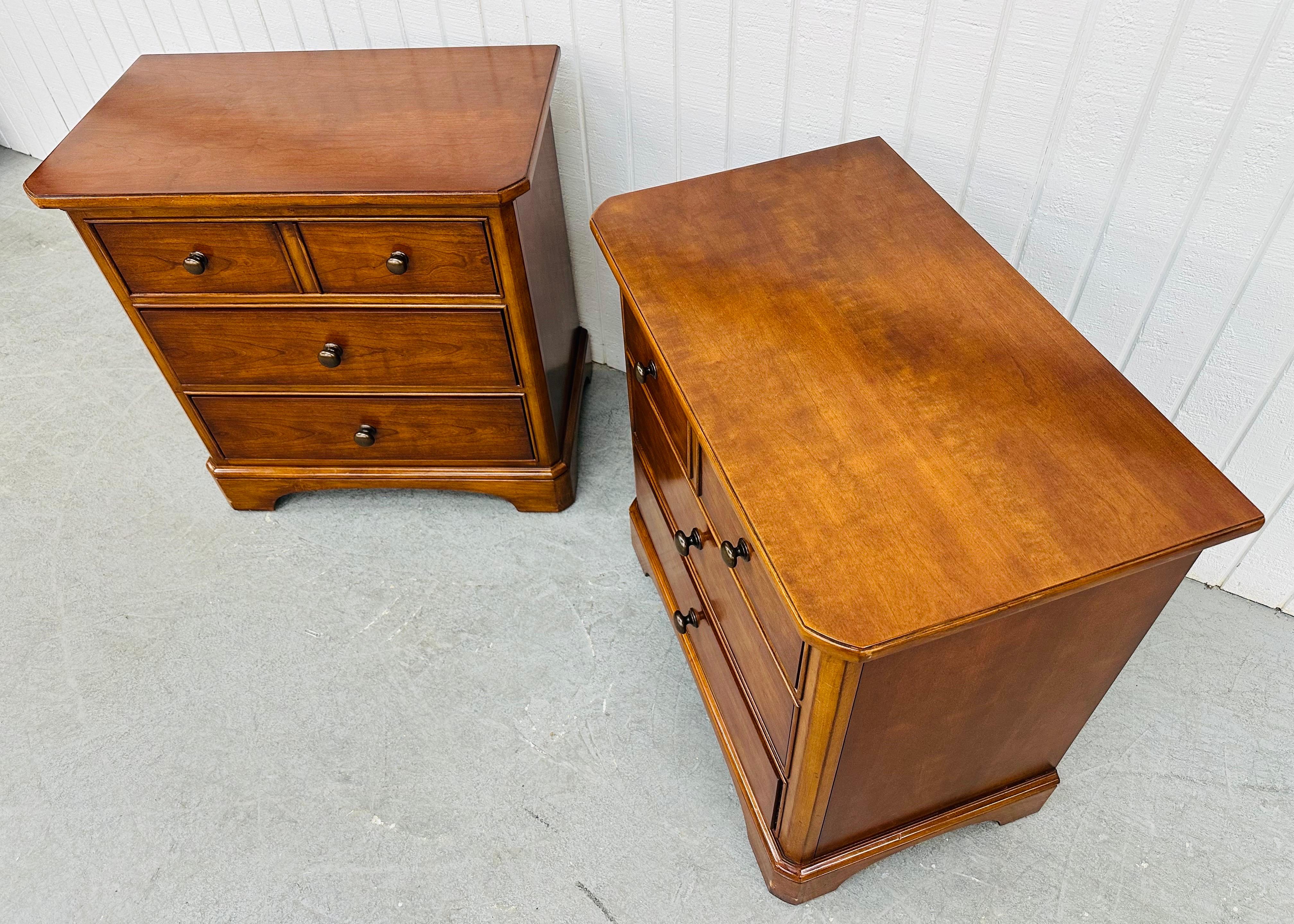 Brass Vintage Thomasville Cherry Bachelor Chest Nightstands - Set of 2 For Sale