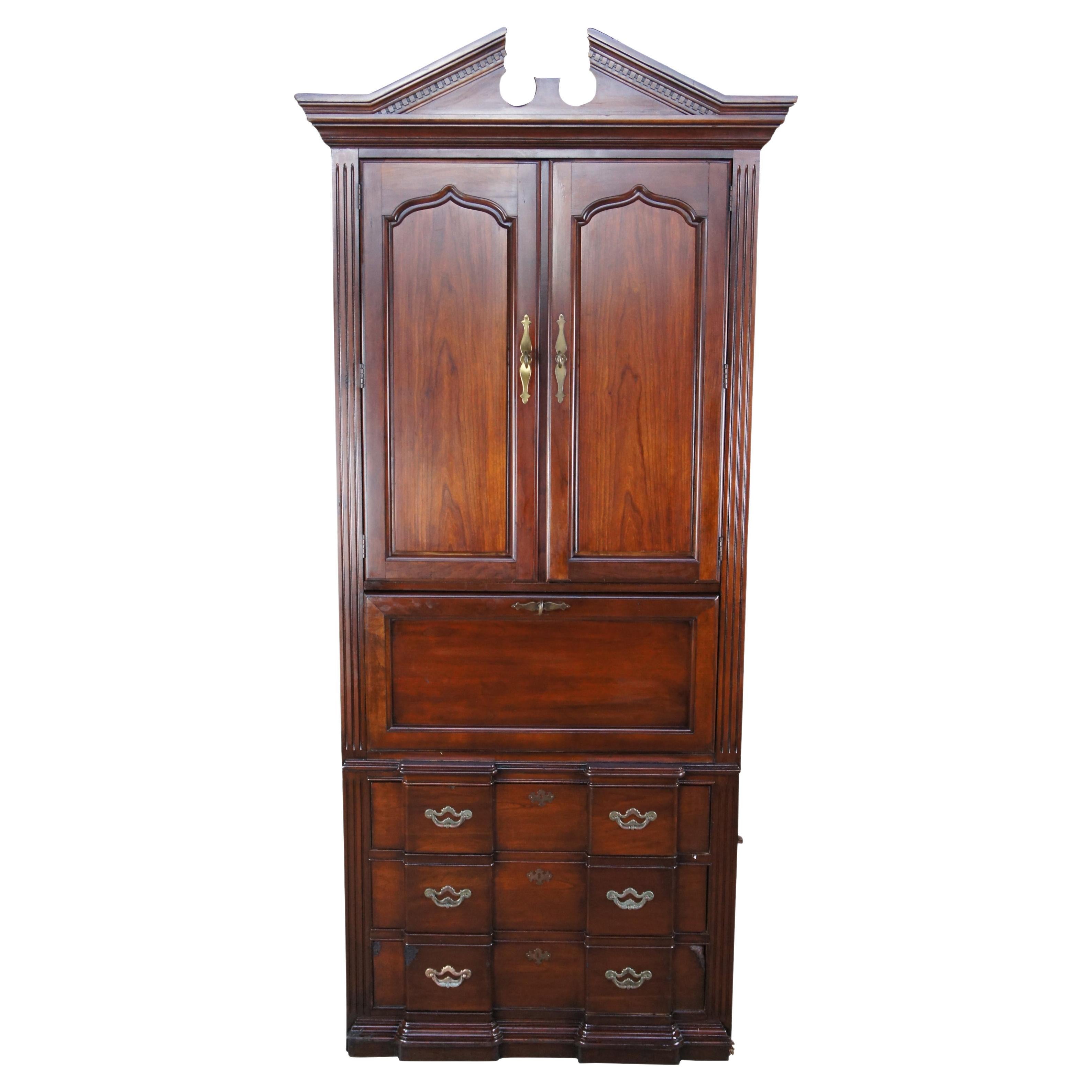 Vintage Thomasville Cherry Blockfront Secretary Bookcase Cabinet Dry Bar Cabinet For Sale