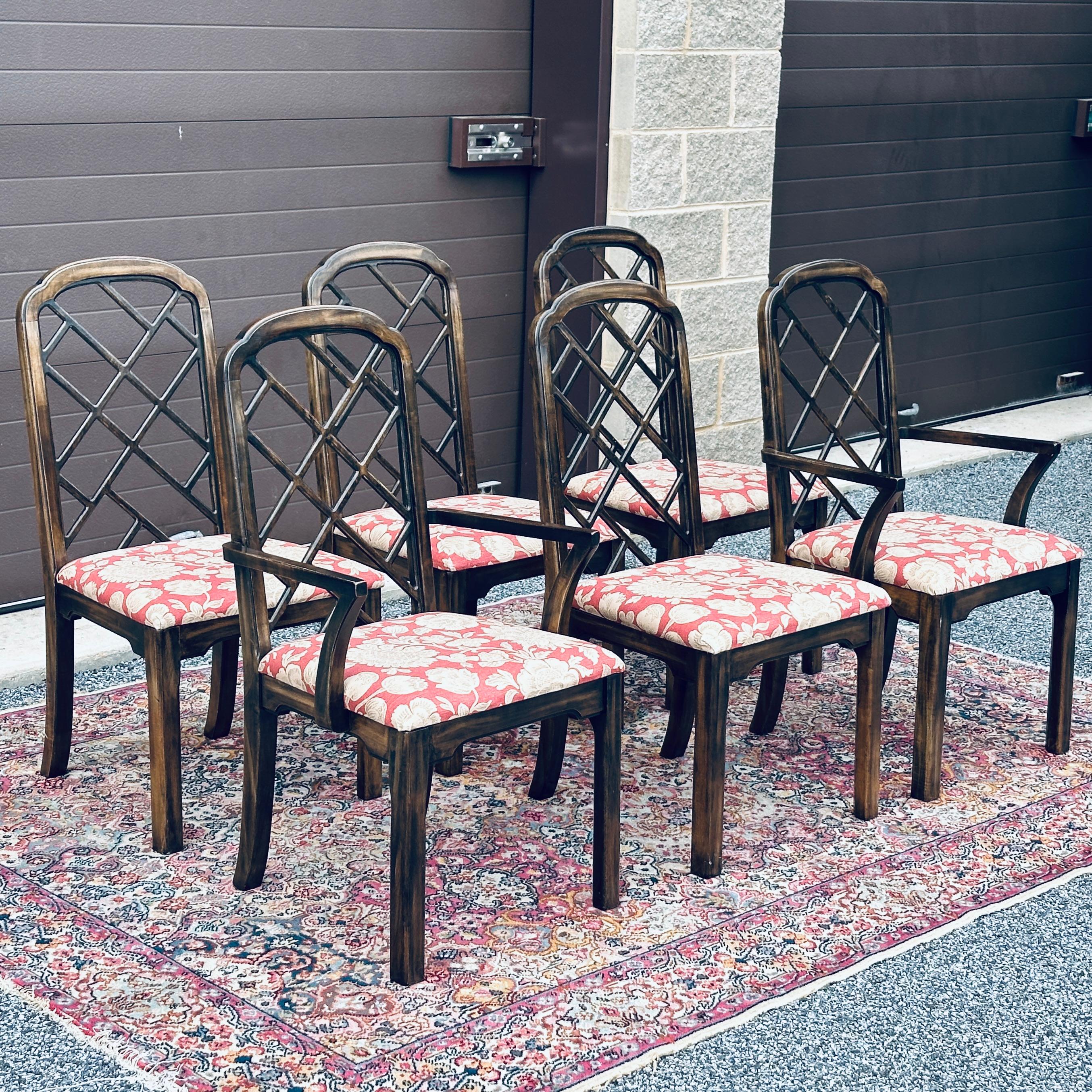 American Vintage Thomasville Chinese Chippendale Fretwork Hollywood Regency Dining Chairs