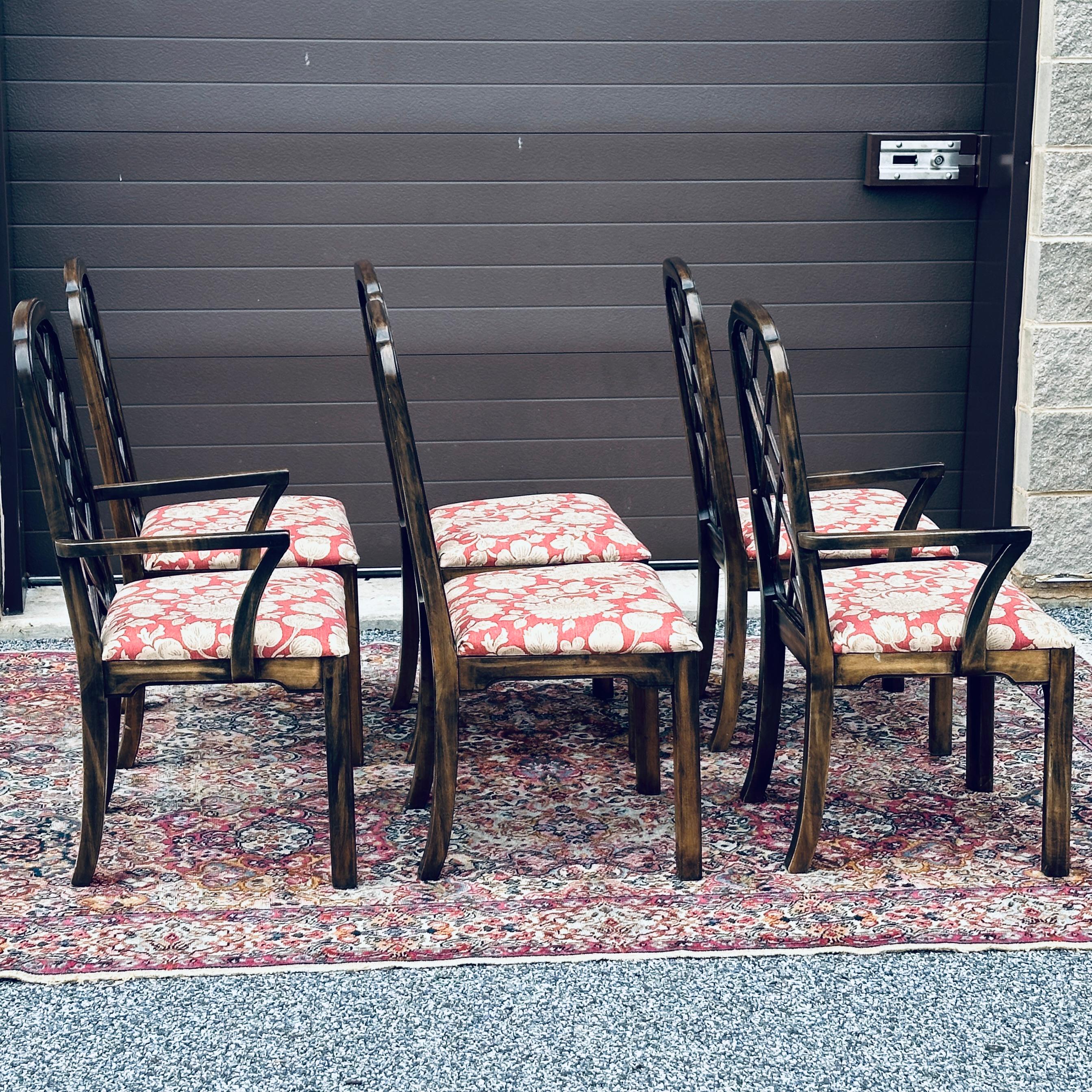 Upholstery Vintage Thomasville Chinese Chippendale Fretwork Hollywood Regency Dining Chairs
