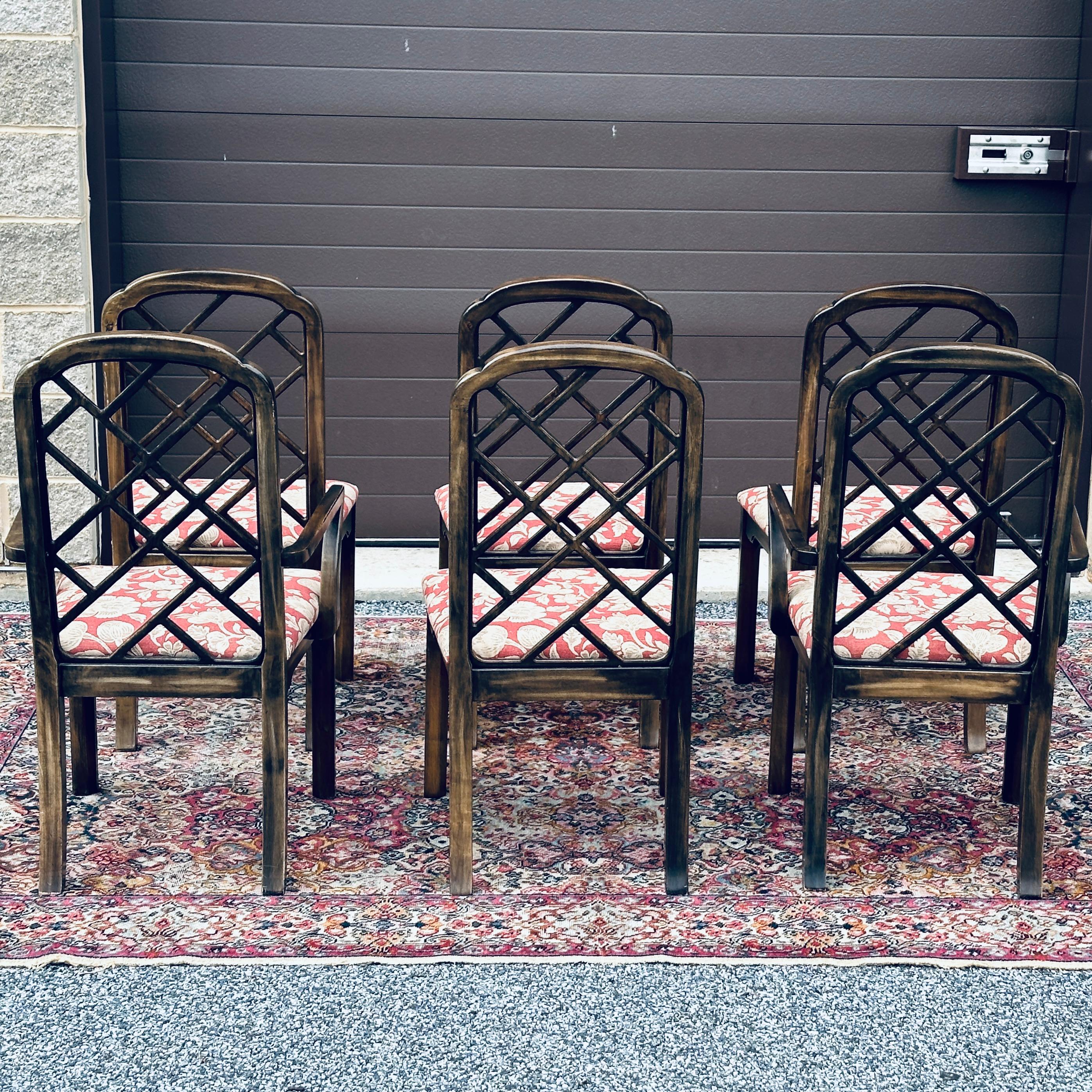 Vintage Thomasville Chinese Chippendale Fretwork Hollywood Regency Dining Chairs 1