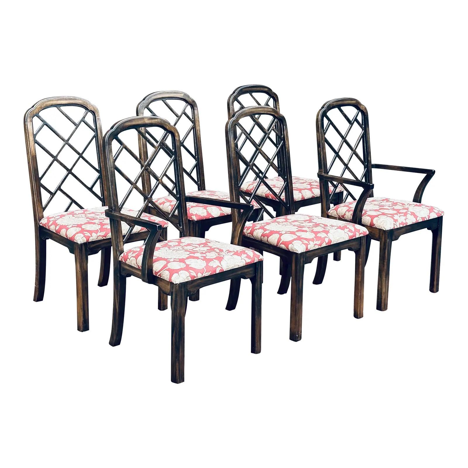 Vintage Thomasville Chinese Chippendale Fretwork Hollywood Regency Dining Chairs For Sale
