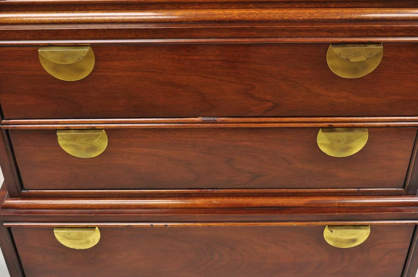 Vintage Thomasville Chinoiserie Mahogany Triple Dresser Tall Chest Highboy In Good Condition For Sale In Philadelphia, PA