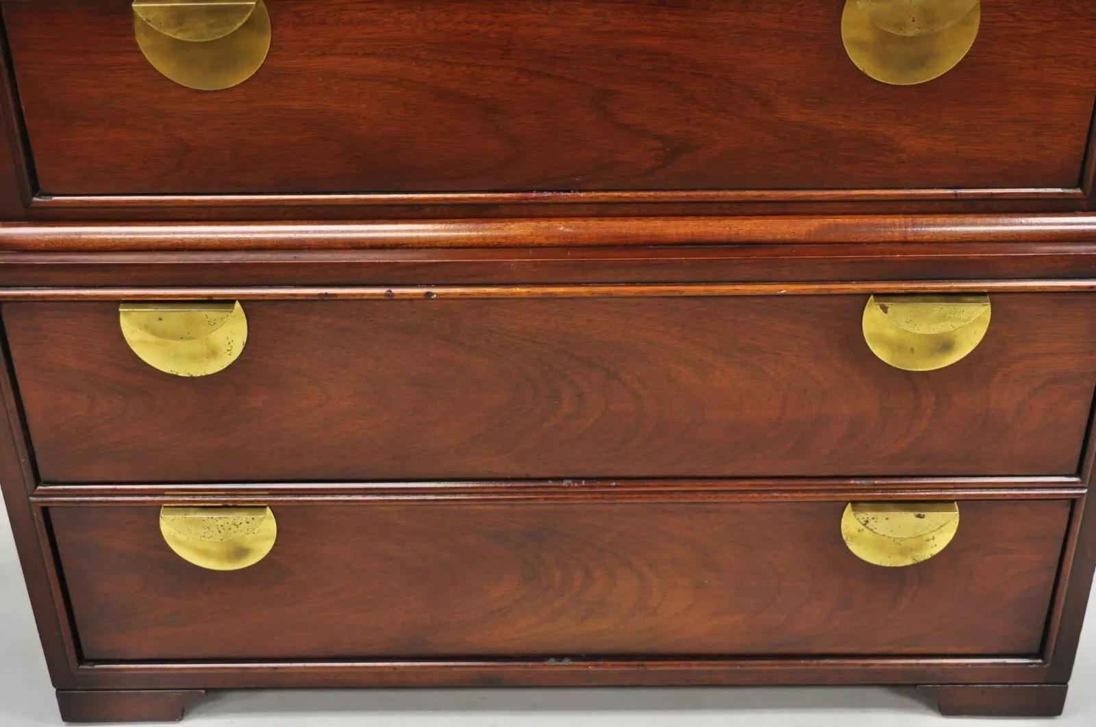 20th Century Vintage Thomasville Chinoiserie Mahogany Triple Dresser Tall Chest Highboy For Sale