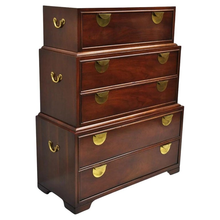 Vintage Thomasville Chinoiserie Mahogany Triple Dresser Tall Chest Highboy  For Sale at 1stDibs