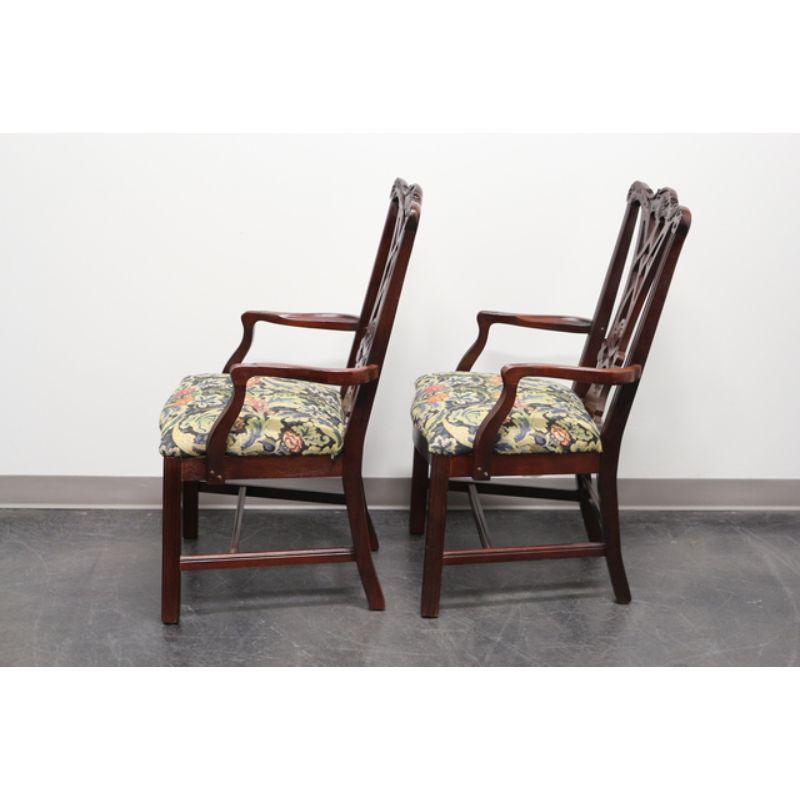 Mahogany THOMASVILLE Chippendale Straight Leg Dining Captain's Armchairs - Pair