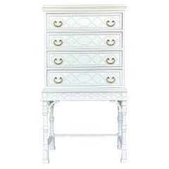 Vintage Thomasville Coastal White Lacquered Tall Chest of Drawers