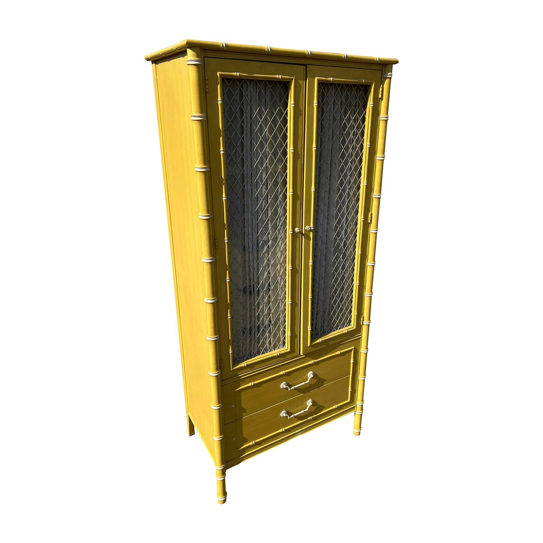 American Vintage Thomasville Faux Bamboo Chifforobe Dresser in Coastal Boho Chic Style For Sale