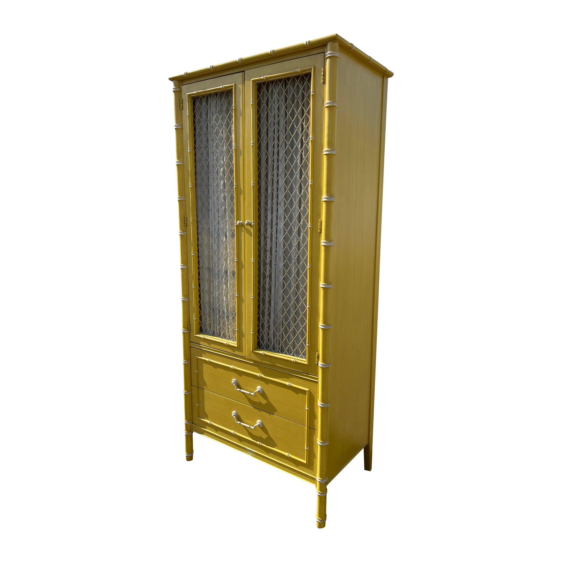 Late 20th Century Vintage Thomasville Faux Bamboo Chifforobe Dresser in Coastal Boho Chic Style For Sale