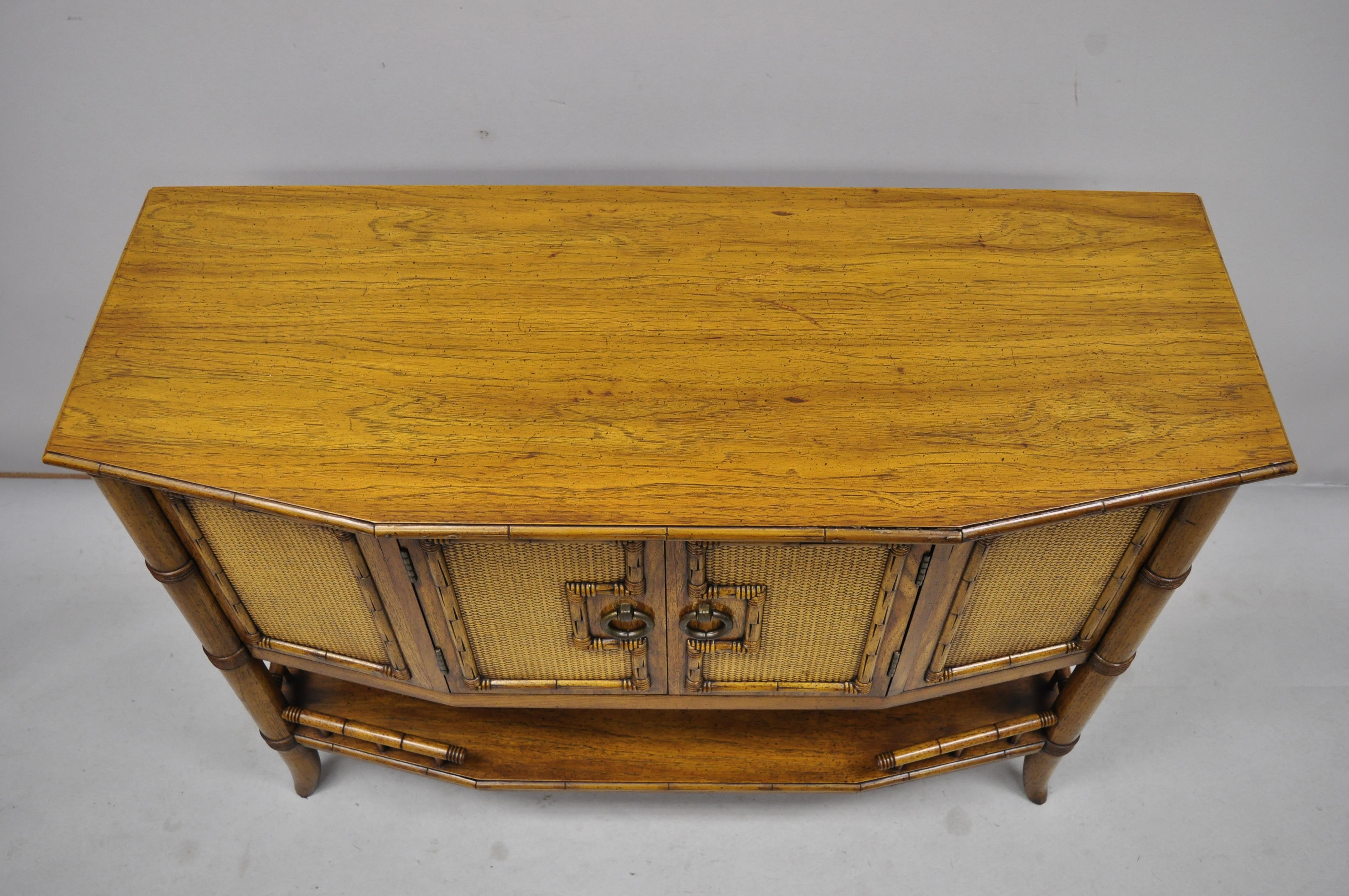 Hollywood Regency Vintage Thomasville Faux Bamboo Credenza Cabinet Server Console Table