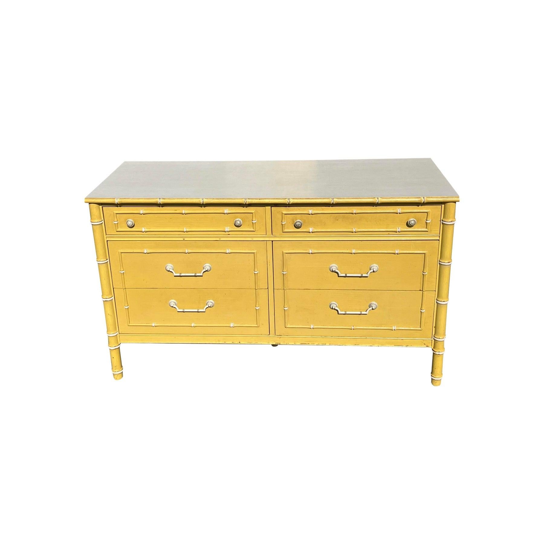 Late 20th Century Vintage Thomasville Faux Bamboo Dresser Credenza Coastal Boho Chic Style For Sale