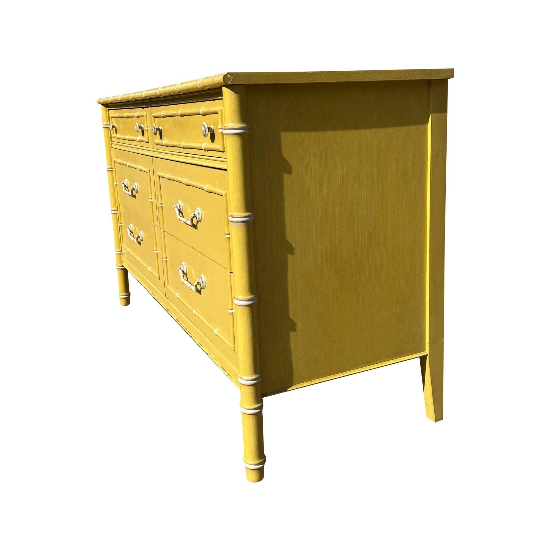 Vintage Thomasville Faux Bamboo Dresser Credenza Coastal Boho Chic Style For Sale 1