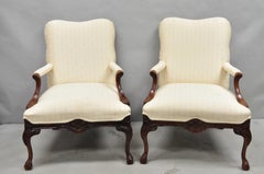 Vintage Thomasville Georgian Style Carved Mahogany Lounge Arm Chairs - a Pair