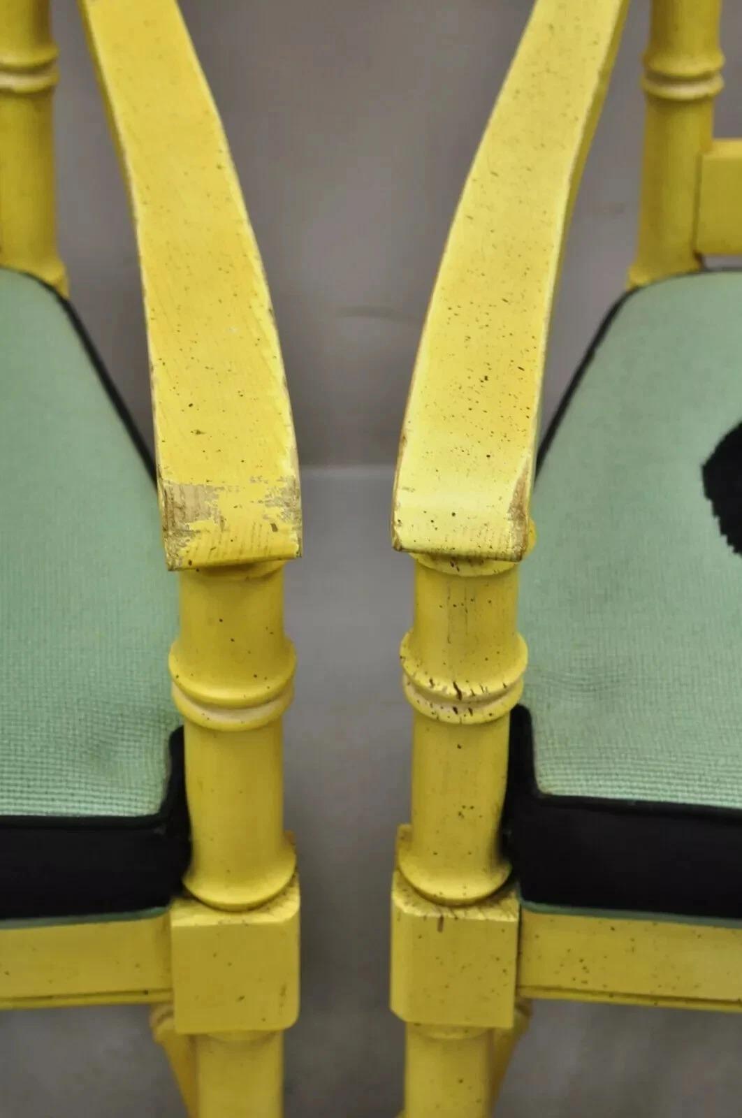 Vintage Thomasville Hollywood Regency Yellow Faux Bamboo Dining Chair - Set of 6 For Sale 1