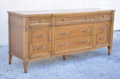Vintage Thomasville Italian Provincial Style Walnut 9 Drawer Triple Dresser