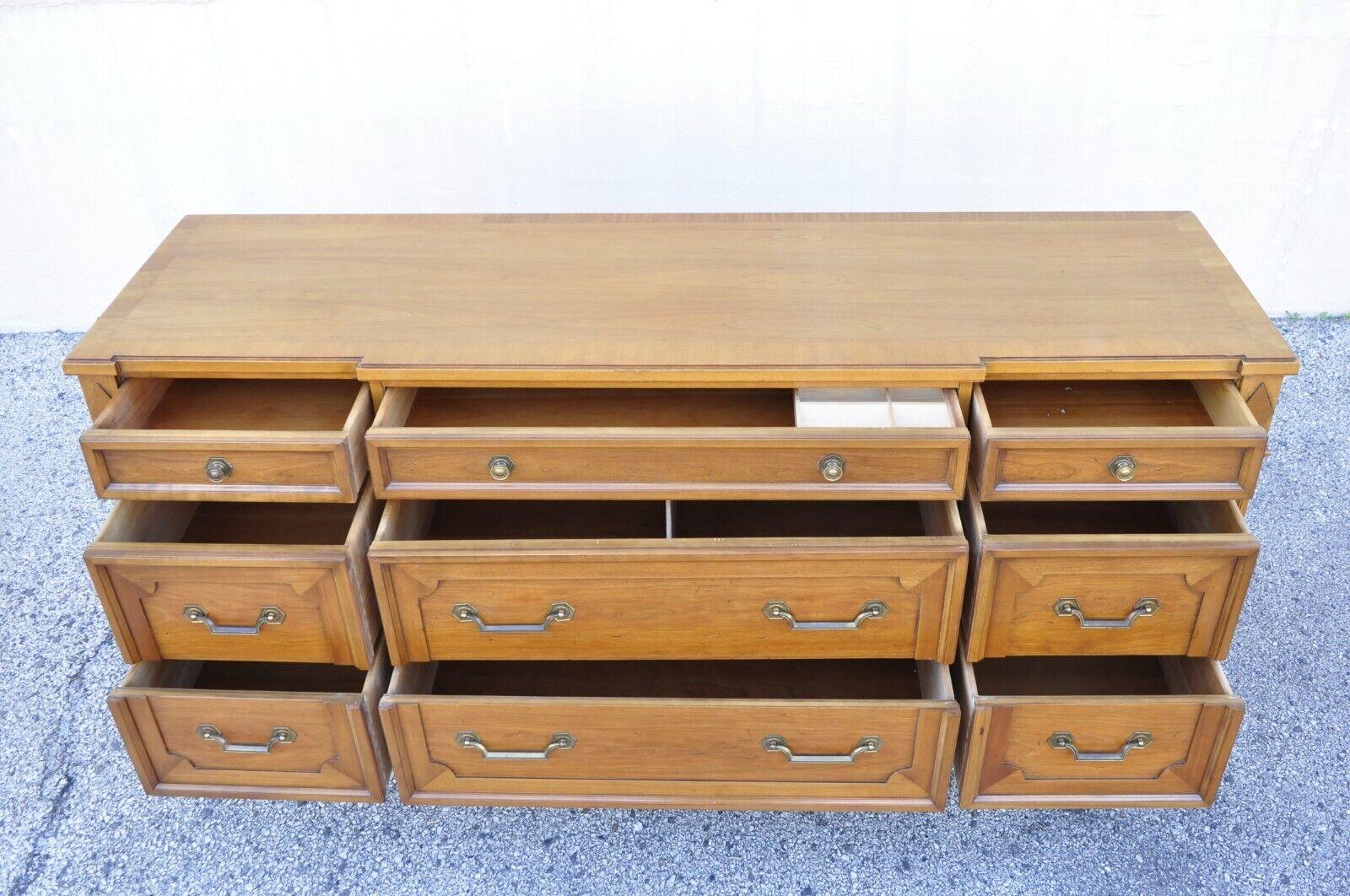 Vintage Thomasville Italian Provincial Style Walnut 9 Drawer Triple Dresser 1