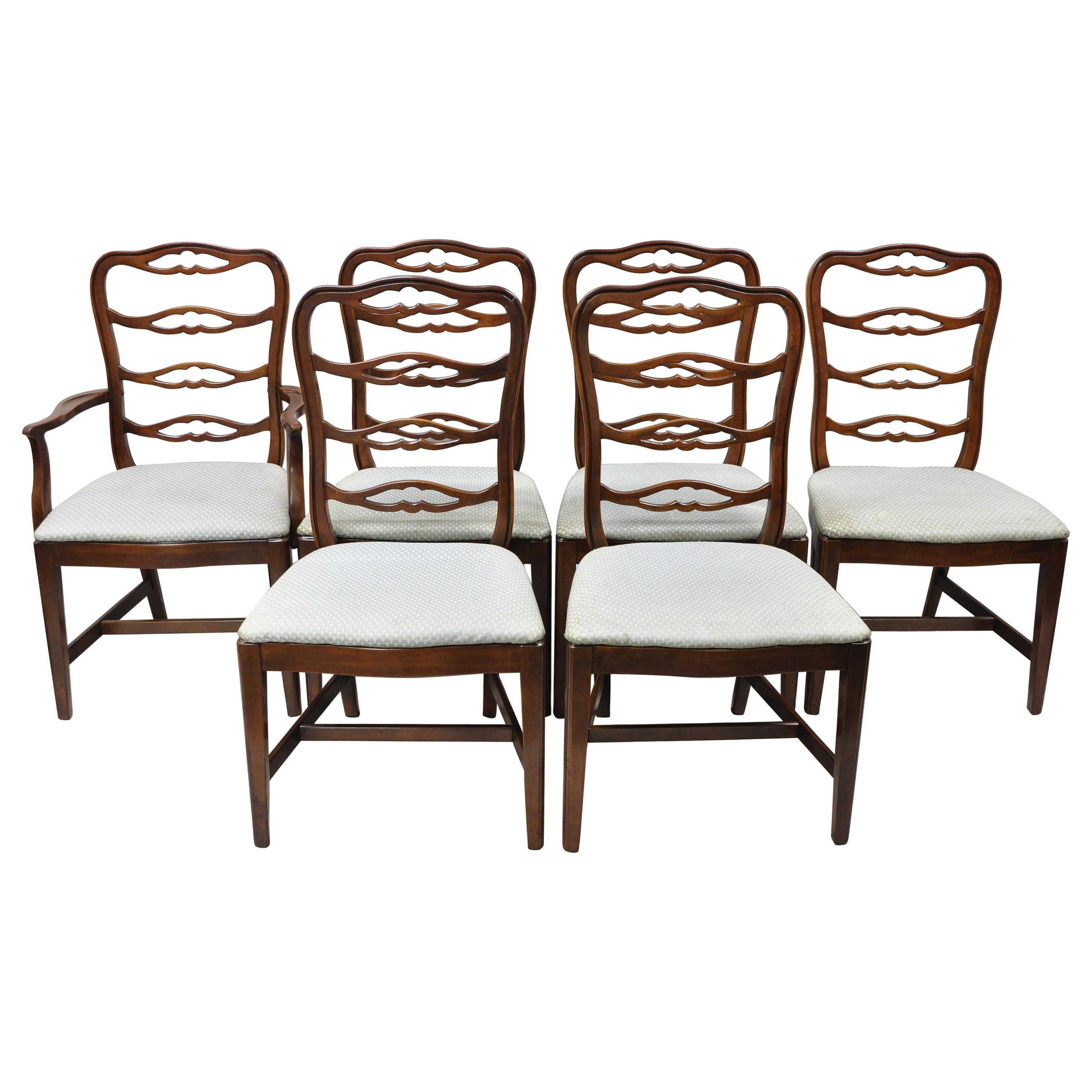 Vintage Thomasville Mahogany Ladderback Ribbon Back Dining Chairs, Set of 6