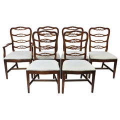 Retro Thomasville Mahogany Ladderback Ribbon Back Dining Chairs, Set of 6