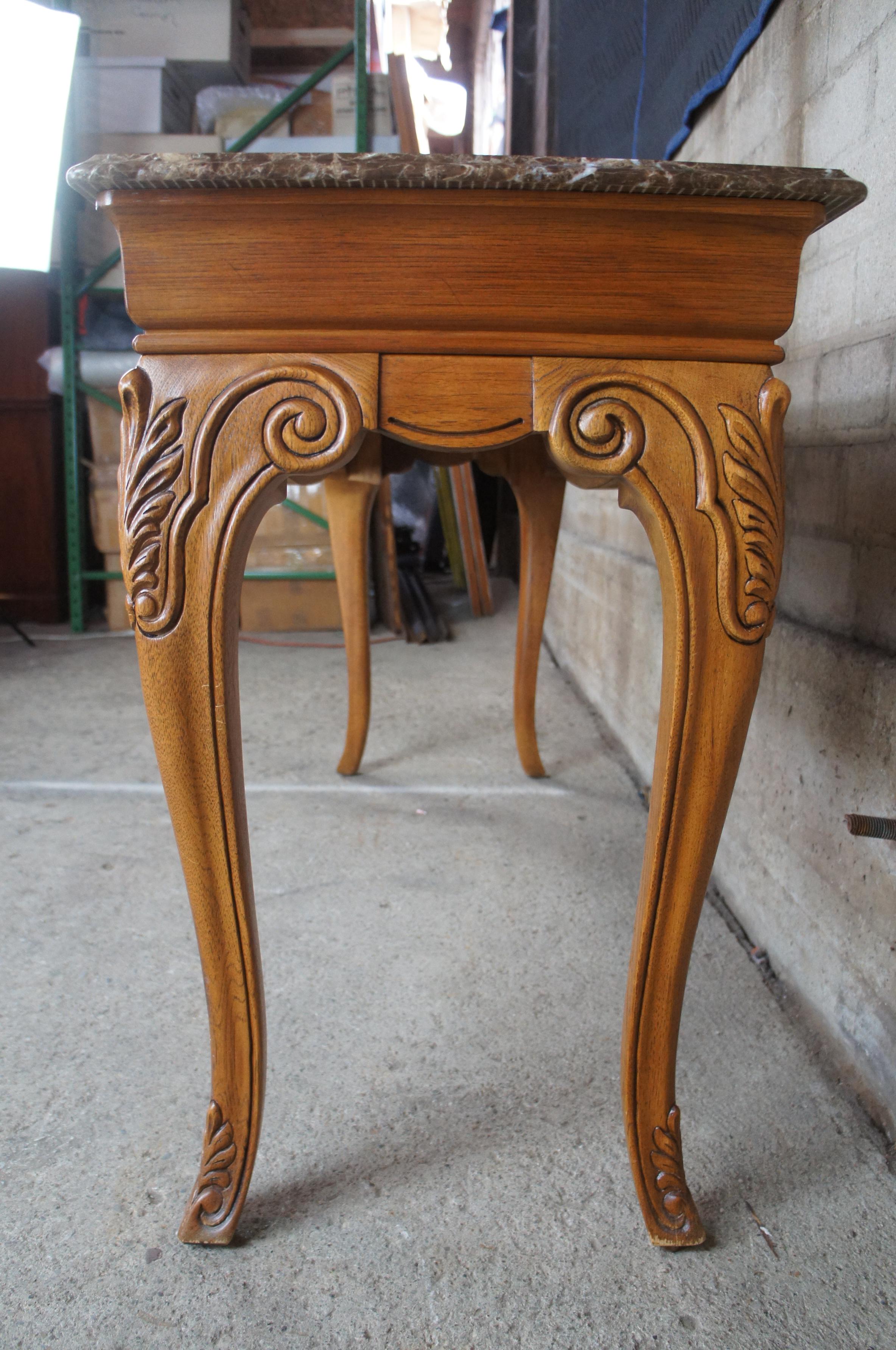 Vintage Thomasville Oak & Marble French Country Sofa Table Console Sideboard 2