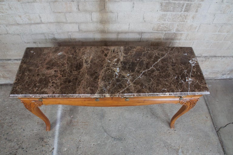 Vintage Thomasville Oak and Marble French Country Sofa Table Console