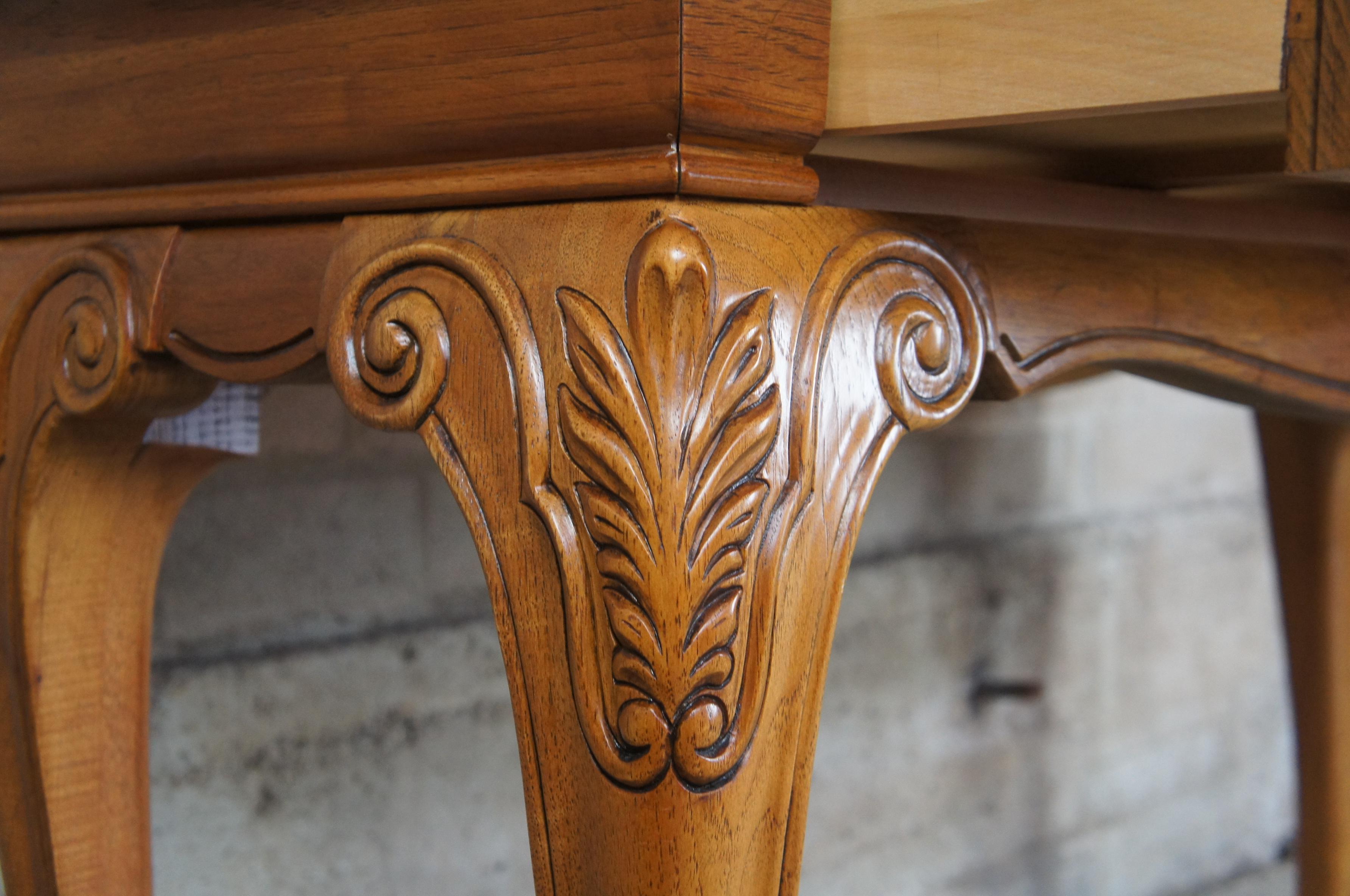 Vintage Thomasville Oak & Marble French Country Sofa Table Console Sideboard In Good Condition In Dayton, OH