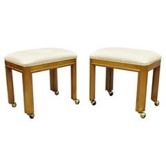 Vintage Thomasville Parsons Style Modern Rolling Bench Stools on Wheels - a Pair