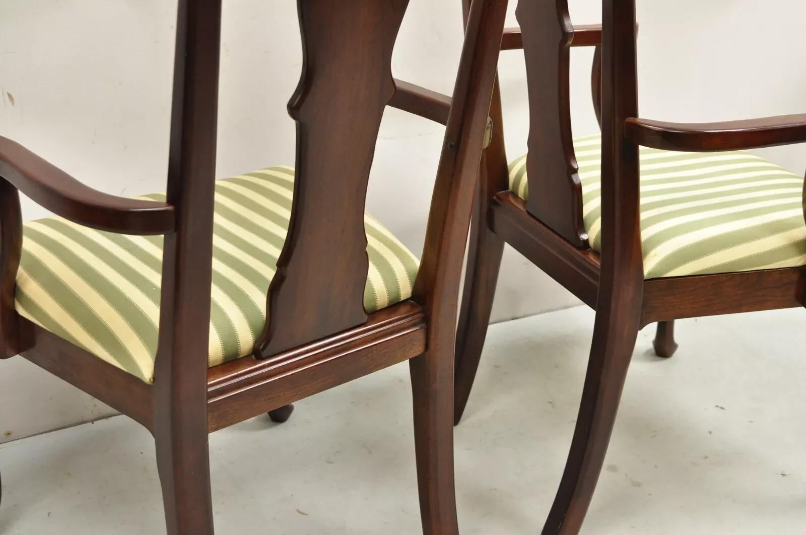 Vintage Thomasville Queen Anne Style Cherry Wood Dinning Arm Chairs - a Pair For Sale 6