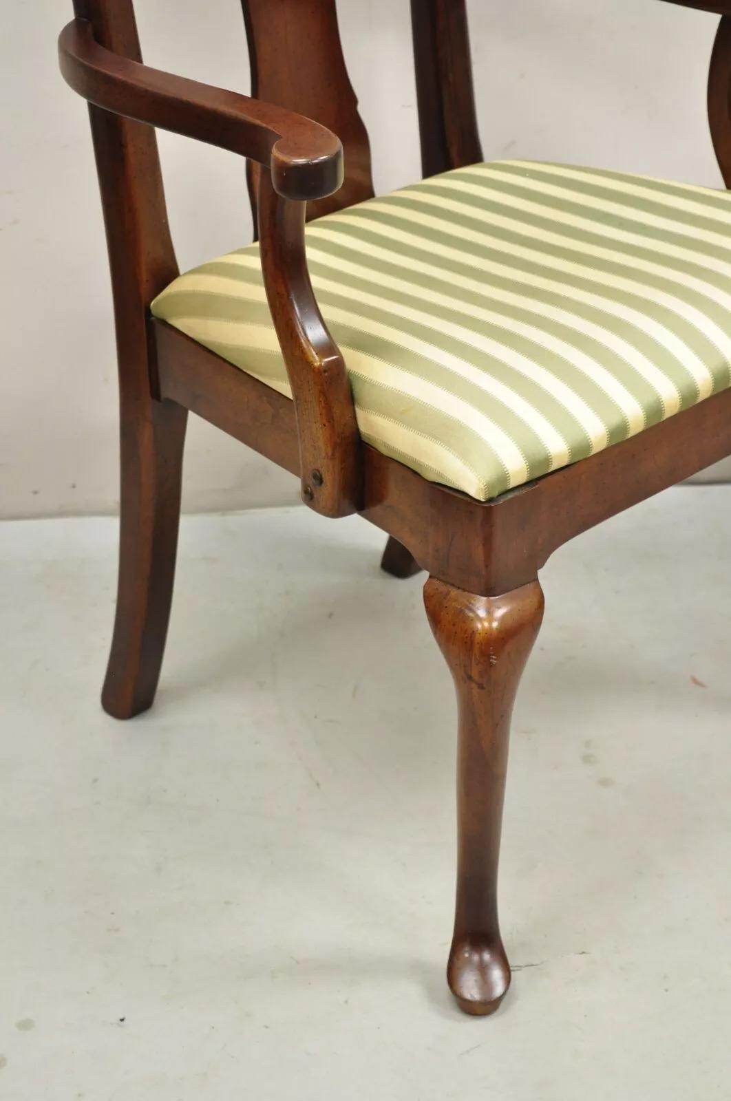 20th Century Vintage Thomasville Queen Anne Style Cherry Wood Dinning Arm Chairs - a Pair For Sale
