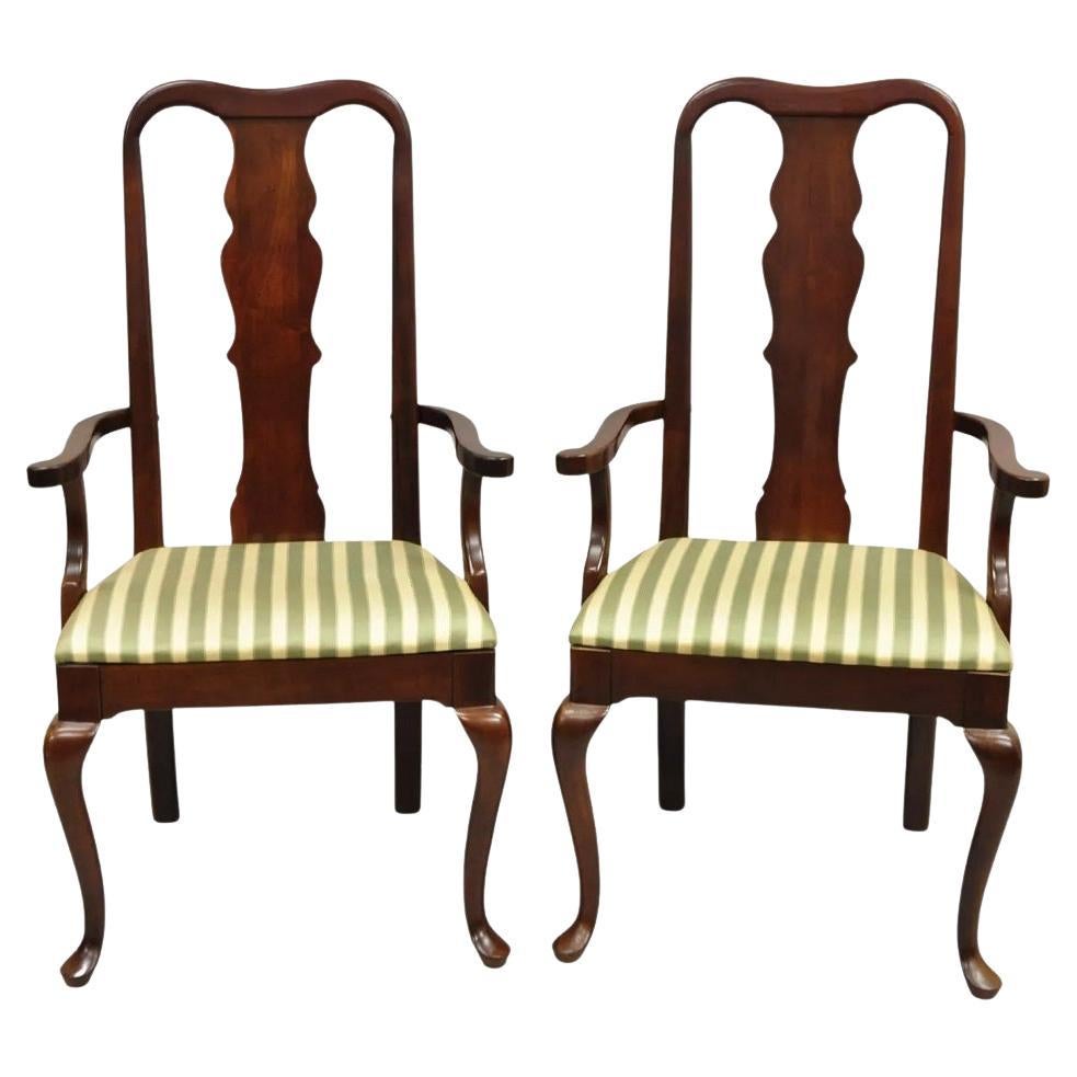 Vintage Thomasville Queen Anne Style Cherry Wood Dinning Arm Chairs - a Pair
