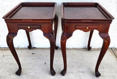 Vintage Thomasville Tea Side Tables with Serving Trays Pair