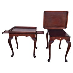 Vintage Thomasville Tea Side Tables with Serving Trays Pair