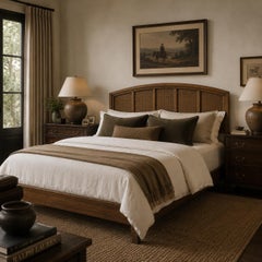 Vintage Thomasville Woven Rattan and Cane King Headboard