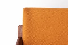 Vintage Thonet Armchair, 1970s–1980s, Teak Wood Frame, Peach Fabric Upholstery