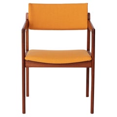 Vintage Thonet Armchair, 1970s–1980s, Teak Wood Frame, Peach Fabric Upholstery
