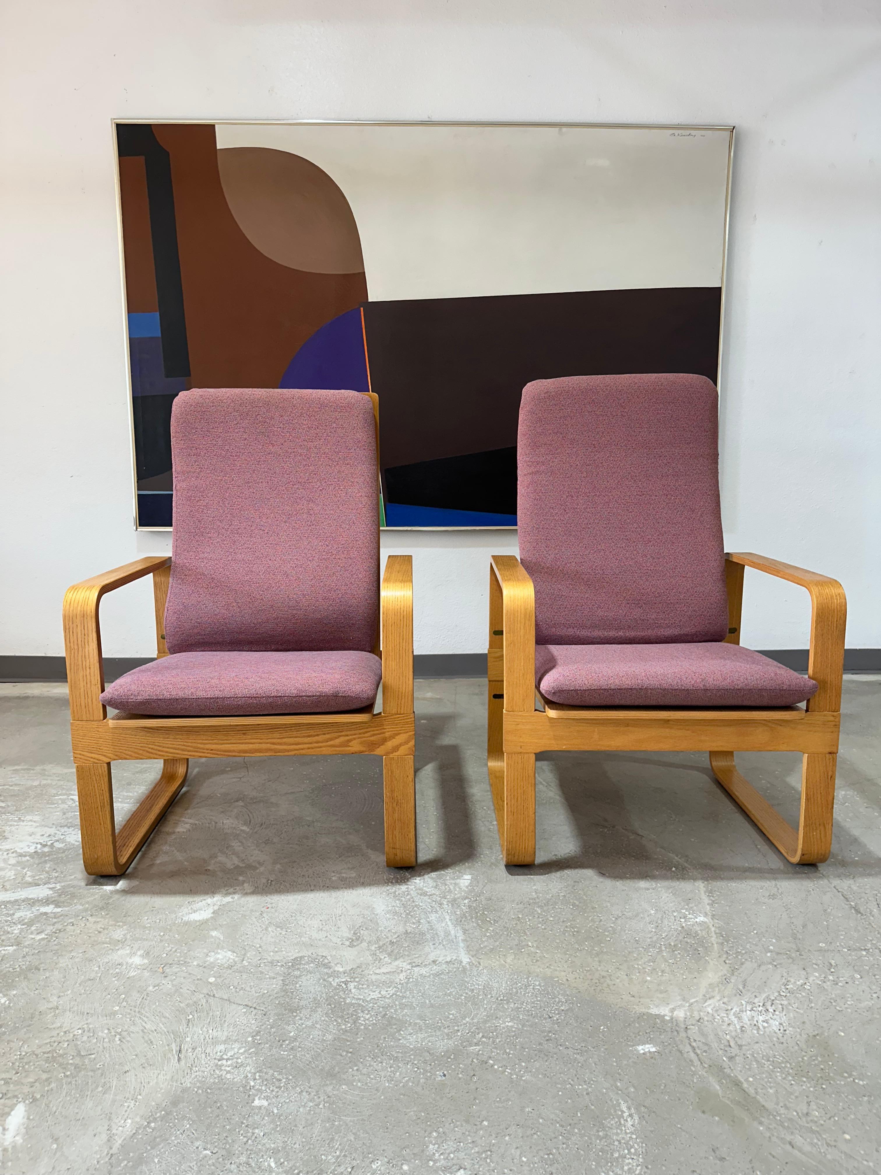Fabric Vintage Thonet Beech Bentwood Lounge Chairs, a Pair For Sale