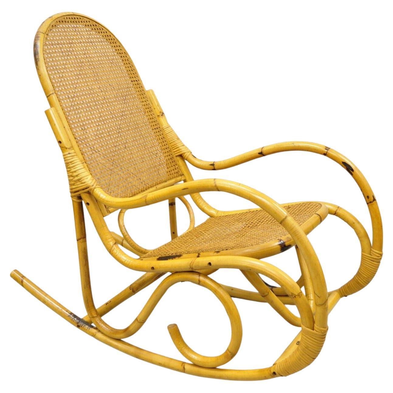 Vintage Thonet Bentwood and Rattan Cane Rocker Rocking Chair by Cerda