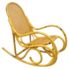Retro Thonet Bentwood and Rattan Cane Rocker Rocking Chair by Cerda