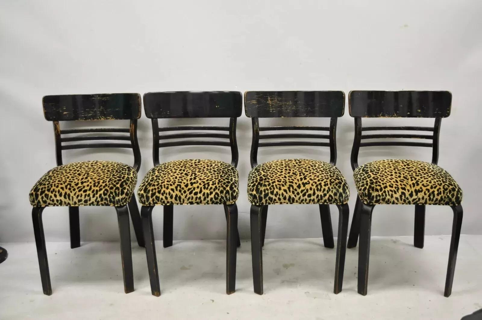 Vintage Thonet Bentwood Black Distress Painted Dining Set, Table 4 Chairs - 5 Pieces. Listing includes (1) 12